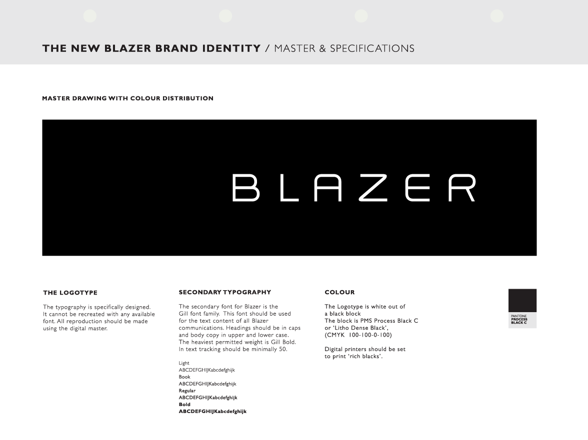 Brand specifications, Blazer