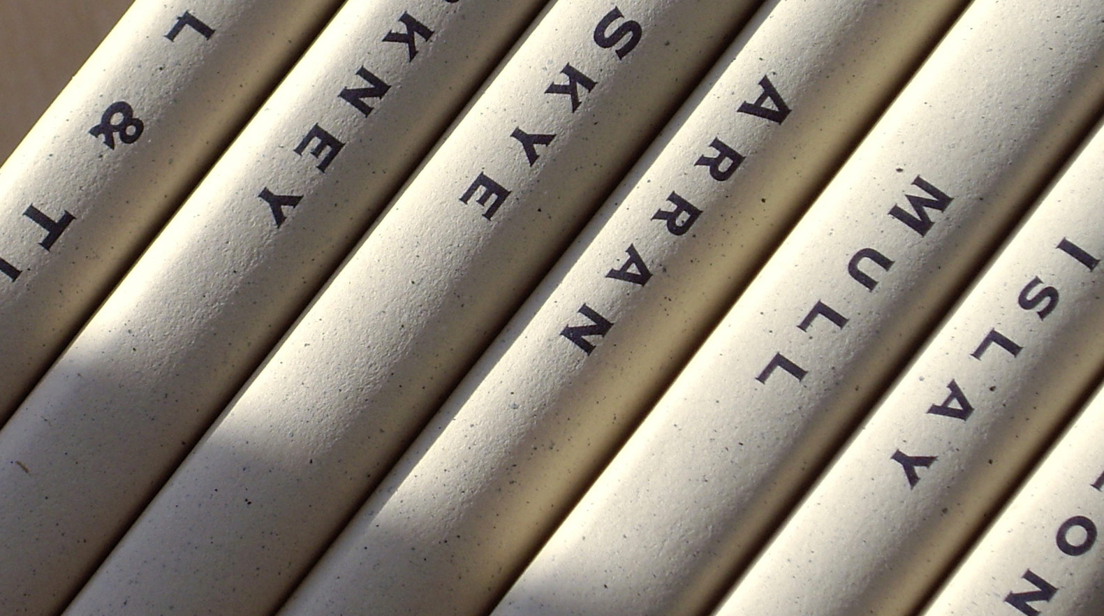 Image of the book spines in a row and at an angle